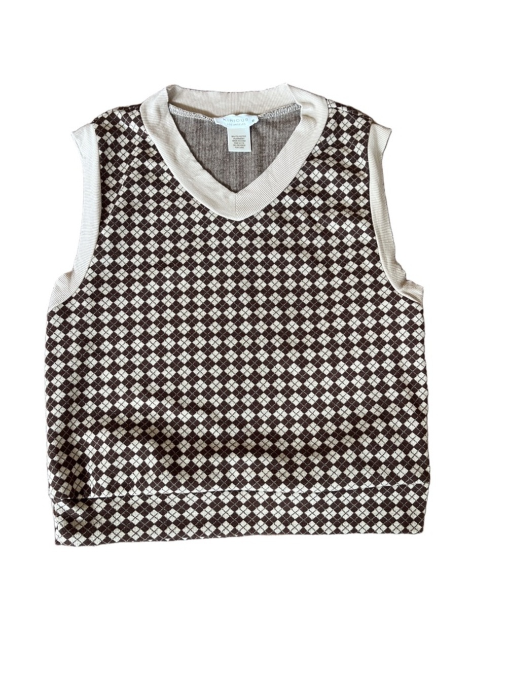 Kirious Brown and Cream Argyle V-Neck Knit Tank/Vest size M - Picture 3 of 6